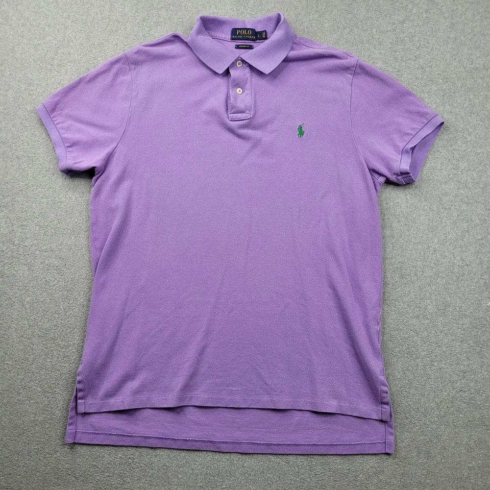 Polo Ralph Lauren Polo Shirt Mens Large Purple Custom Fit Short Sleeve Pony